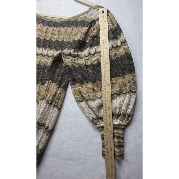 Vtg Bebe Y2K Green Brown Tan Sparkle Multi Zig Zag Scoop Neck Light Sweater Sz S - Picture 8 of 8